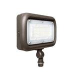 Outdoor flood light with brown housing on a white background