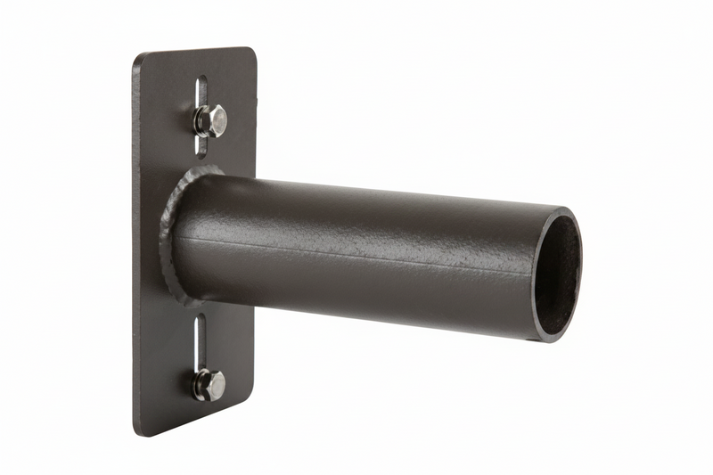 Black metal wall-mounted bracket on a white background
