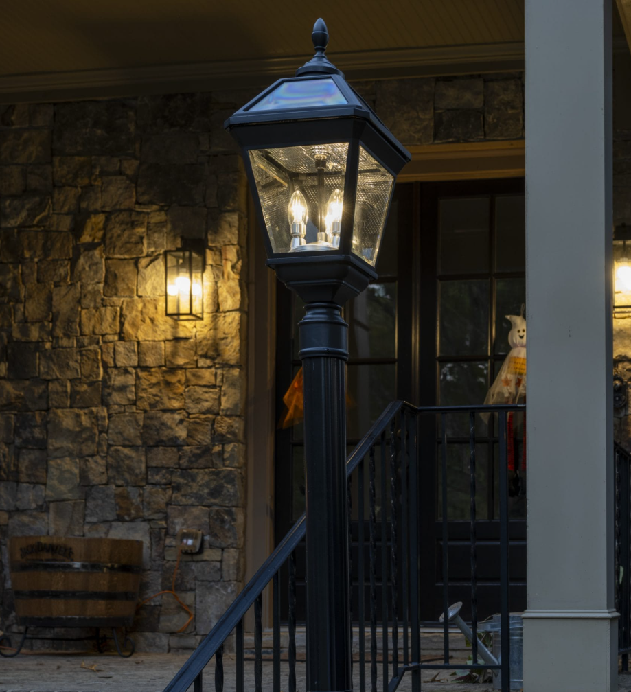 Imperial Trio Bulb Solar Post Light with Trapezoidal Solar Panels and 3" Fitter Mount