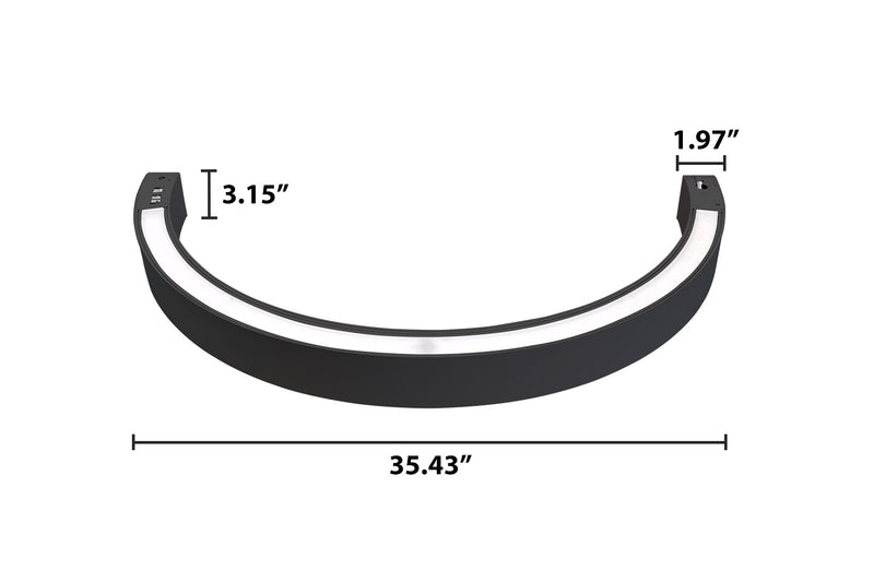 36" 1/2 Circle LED Direct/Indirect Suspended Linear Fixture, 5880 Lumen Max, Wattage and CCT Selectable, 120-277V, White or Black Finish