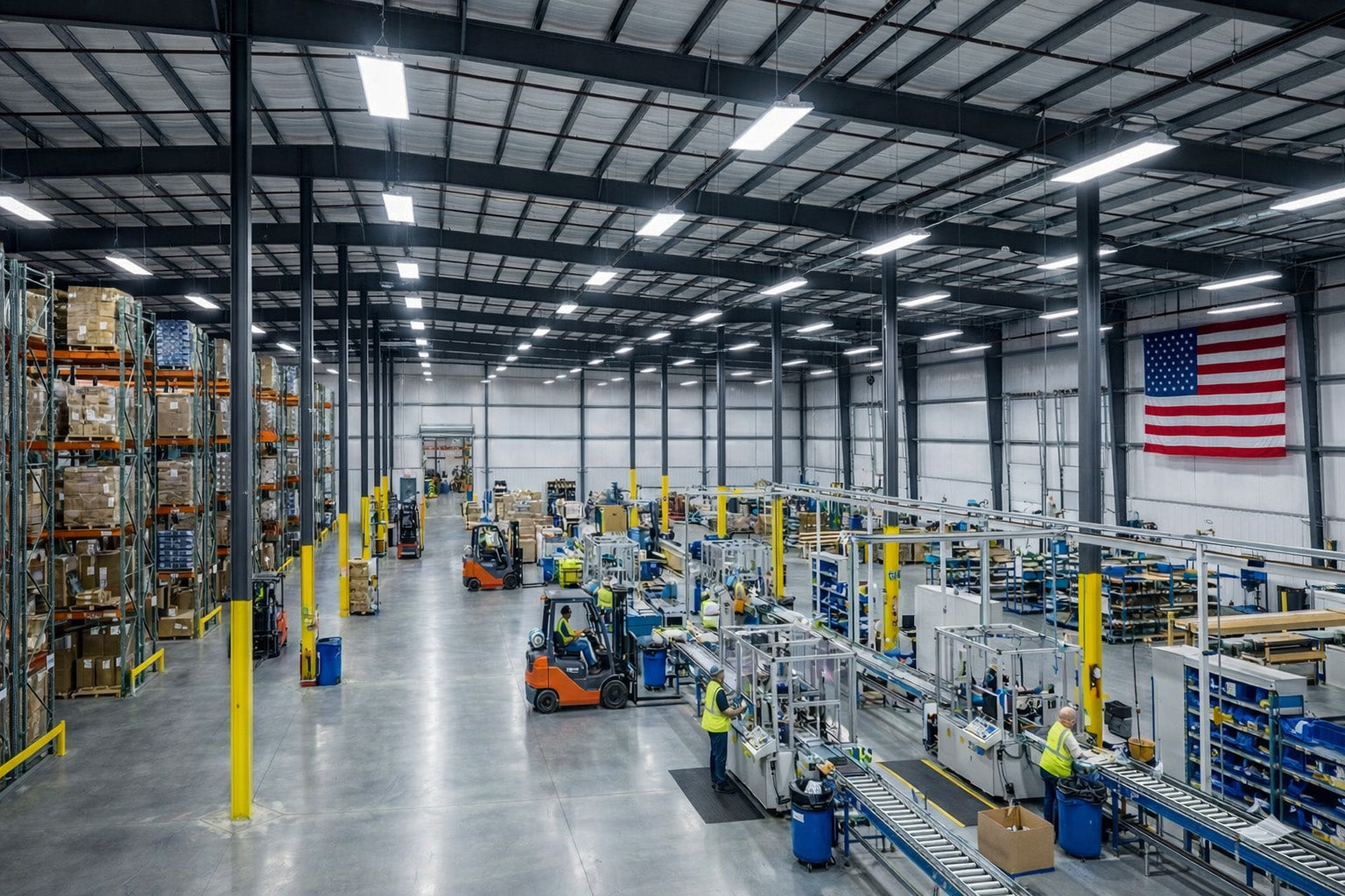 2FT LED Compact Linear High Bay Fixture, 42,000 Lumen Max, Wattage and CCT Selectable, 120-277V, TAA Compliant