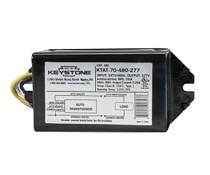 Keystone transformer with label on a white background