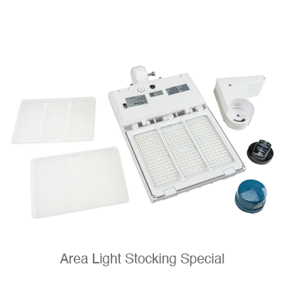 LED Area Light, 140W, Power and Color Select, Optics Selectable (Type III, IV, and V), Slipfitter Mount, NEMA Type 3-pin Twist Lock Photocell, Bronze or White Finish