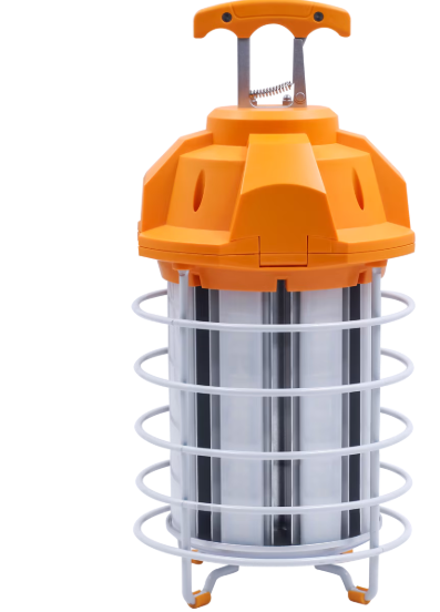 An orange and silver portable lantern with a white wire cage and a top handle, shown on a plain white background.