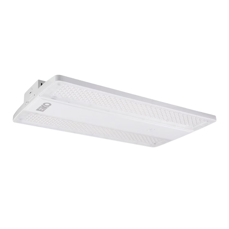 White rectangular 2ft linear high bay LED grow light with perforated diffuser panel and eko brand logo on side