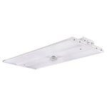 White rectangular 2ft led linear high bay with sleek industrial design and metallic mounting brackets for 120-277v use