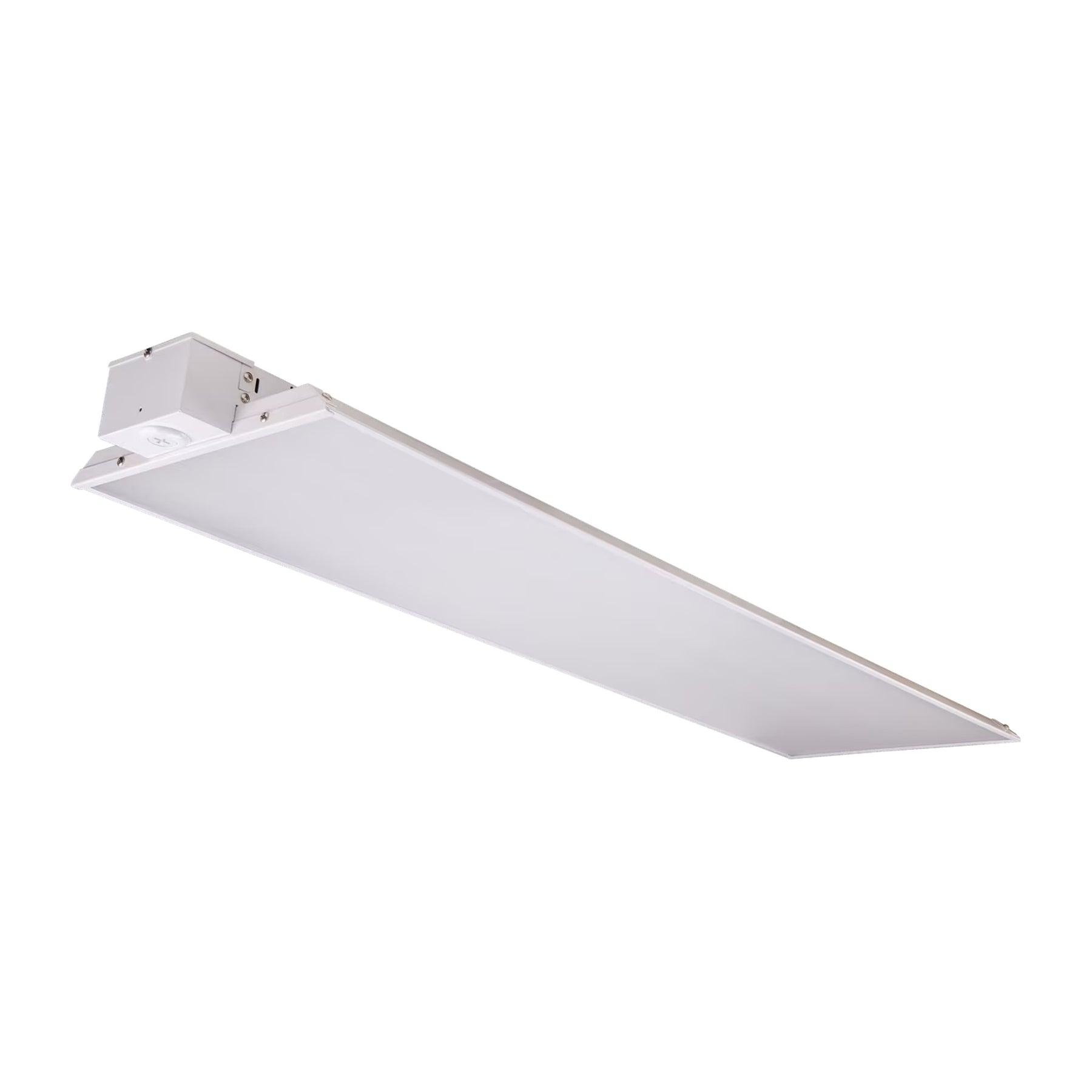 White rectangular 4ft led linear high bay light fixture with sleek modern design 36000 lumen wattage and cct selectable