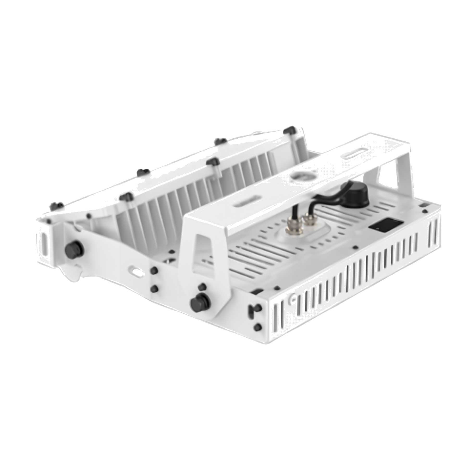 LIH Series LED high bay light with yoke-mounting kit bracket attached across the top of the white housing