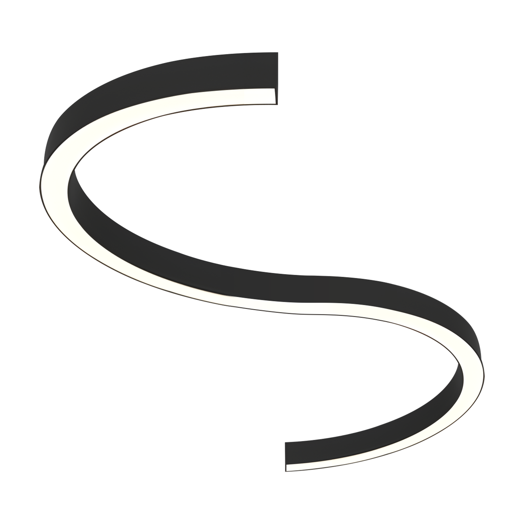 S-curve LED suspended fixture in black finish, made of two half-circle sections joined into an S shape, shown on a white background