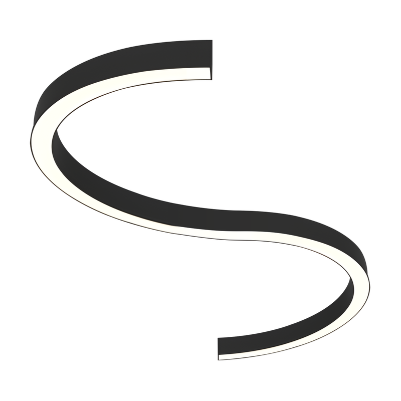 S-curve LED suspended fixture in black finish, made of two half-circle sections joined into an S shape, shown on a white background