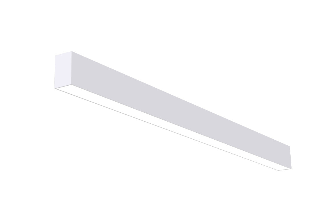 4 FT LED Direct/Indirect Suspended Linear Fixture, 2" Wide, 4600 Lumen Max, Wattage and CCT Selectable, 120-277V, White or Black Finish