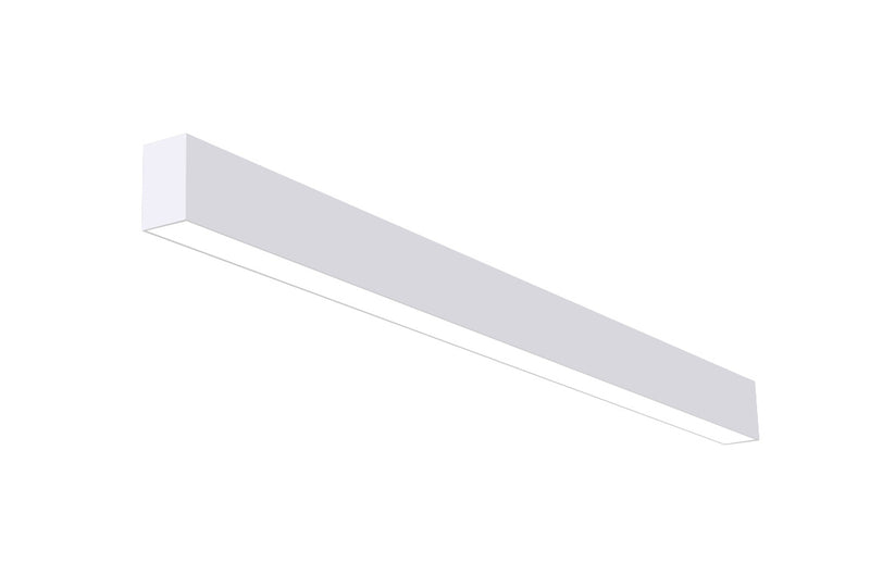 4 FT LED Direct/Indirect Suspended Linear Fixture, 2" Wide, 4600 Lumen Max, Wattage and CCT Selectable, 120-277V, White or Black Finish