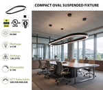 7FT Oval LED Direct/Indirect Pendant Light, 2" Wide, 20,960 Lumen Max, Wattage and CCT Selectable, 120-277V, White or Black Finish