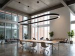 7FT Oval LED Direct/Indirect Pendant Light, 2" Wide, 20,960 Lumen Max, Wattage and CCT Selectable, 120-277V, White or Black Finish