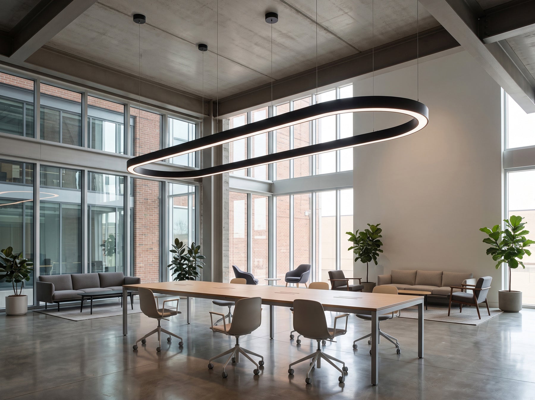 7FT Oval LED Direct/Indirect Pendant Light, 2" Wide, 20,960 Lumen Max, Wattage and CCT Selectable, 120-277V, White or Black Finish