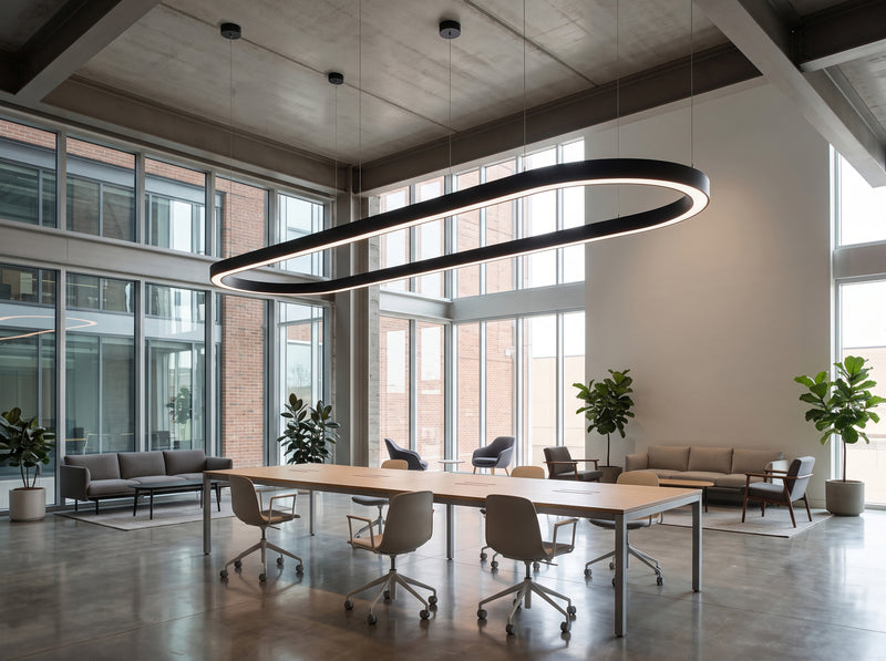 7FT Oval LED Direct/Indirect Pendant Light, 2" Wide, 20,960 Lumen Max, Wattage and CCT Selectable, 120-277V, White or Black Finish