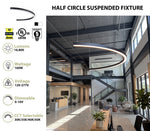 8 FT Half Circle LED Direct/Indirect Linear Light, 2" Wide, 16,800 Lumen Max, Wattage and CCT Selectable, 120-277V, White or Black Finish