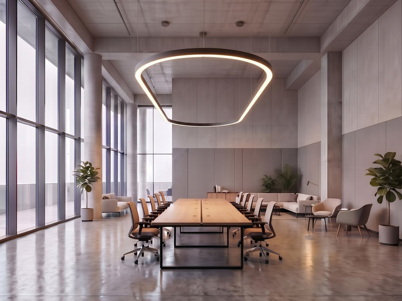 16FT Oval LED Direct/Indirect Pendant Light, 2" Wide, 52,000 Lumen Max, Wattage and CCT Selectable, 120-277V, White or Black Finish