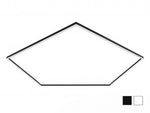 A modern geometric ceiling light fixture with a hexagonal outline, featuring a black outer frame and a white inner frame, shown against a plain white background with two small color swatches in the bottom right corner.