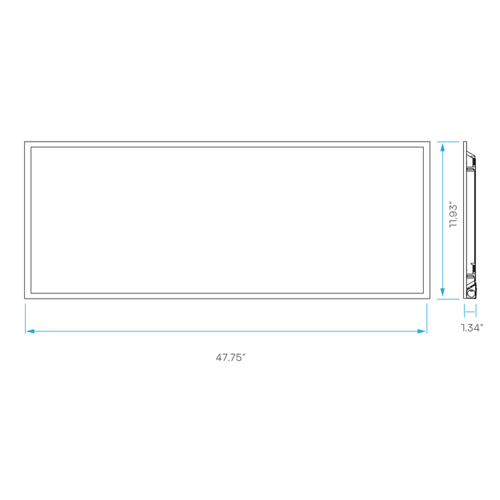 A dimension diagram of a rectangular frame or panel, showing a main width of 47.75 inches, a height of 11.