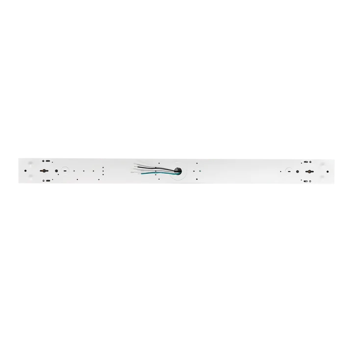 A long, narrow white electronic component or panel with multiple screw terminals, small printed markings, and a few colored wires connected near the center, shown on a plain white background.