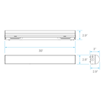Technical dimension diagram of a rectangular linear light fixture, showing front and side views with measurements labeled 35 inches long, 2.9 inches high, and a circular end profile of 3 by 2.