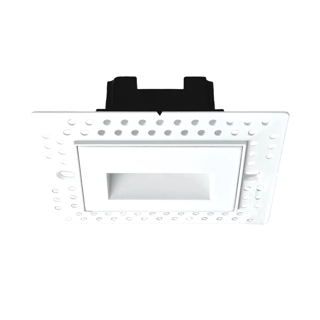 A square white ceiling light fixture with a recessed center panel and a black mounting bracket on top, shown against a plain white background.