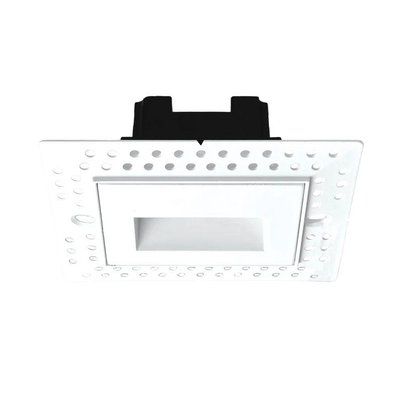 A square white ceiling light fixture with a recessed center panel and a black mounting bracket on top, shown against a plain white background.