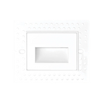 A white recessed light fixture cover plate with a circular mounting pattern of small dots around the border and a central rectangular recess.
