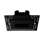 Black metal mounting bracket with a rectangular recessed center and multiple circular screw holes around the perimeter, shown on a plain white background.
