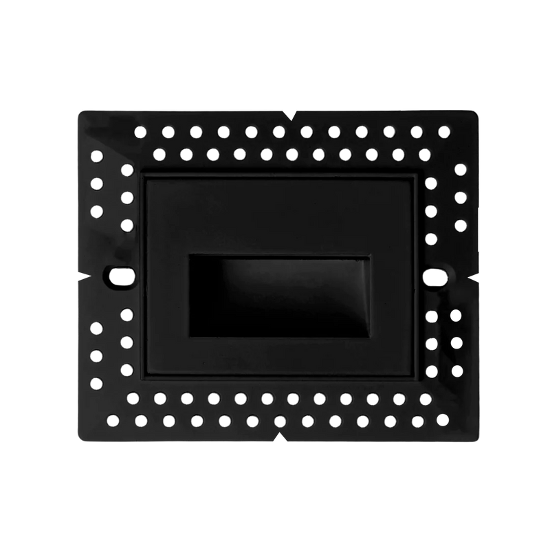 A black metal mounting bracket with a perforated outer frame and a central recessed panel, shown against a plain white background.