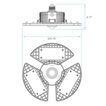 Technical line drawing of a three-spoke circular product with dimension annotations, showing top and side views with measurements 4.17" and Ø9.