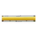 A Luxrite linear LED light bar, 18 inches, featuring a bright yellow anodized aluminum body and silver metal end caps with brass screw terminals, shown against a plain white background.