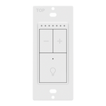 White low voltage dimmer switch with three touch buttons featuring minus, plus, and bulb icons for 0-10v dimmable led control