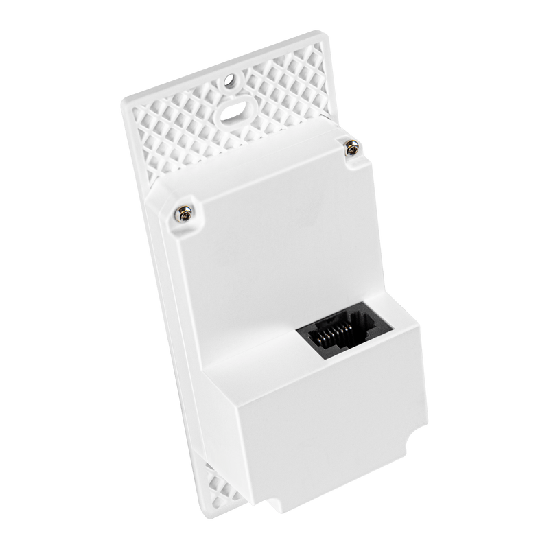 White plastic low voltage dimmer switch with black rj45 port and diamond-patterned ventilation grille for 0-10v dimmable led