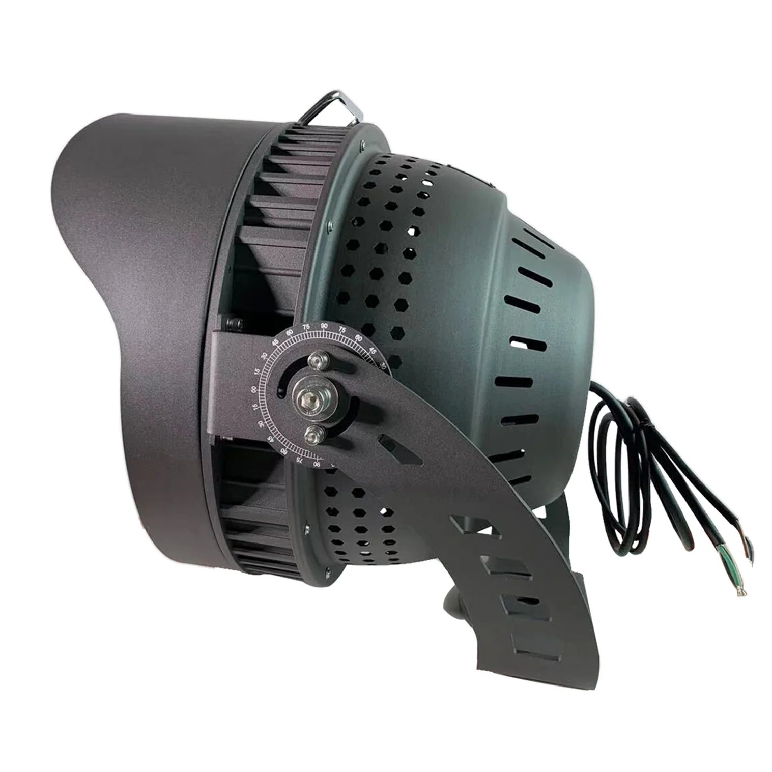 Black industrial led sport light with perforated housing and adjustable bracket 78 000 lumens 120-277v 5000k 600w