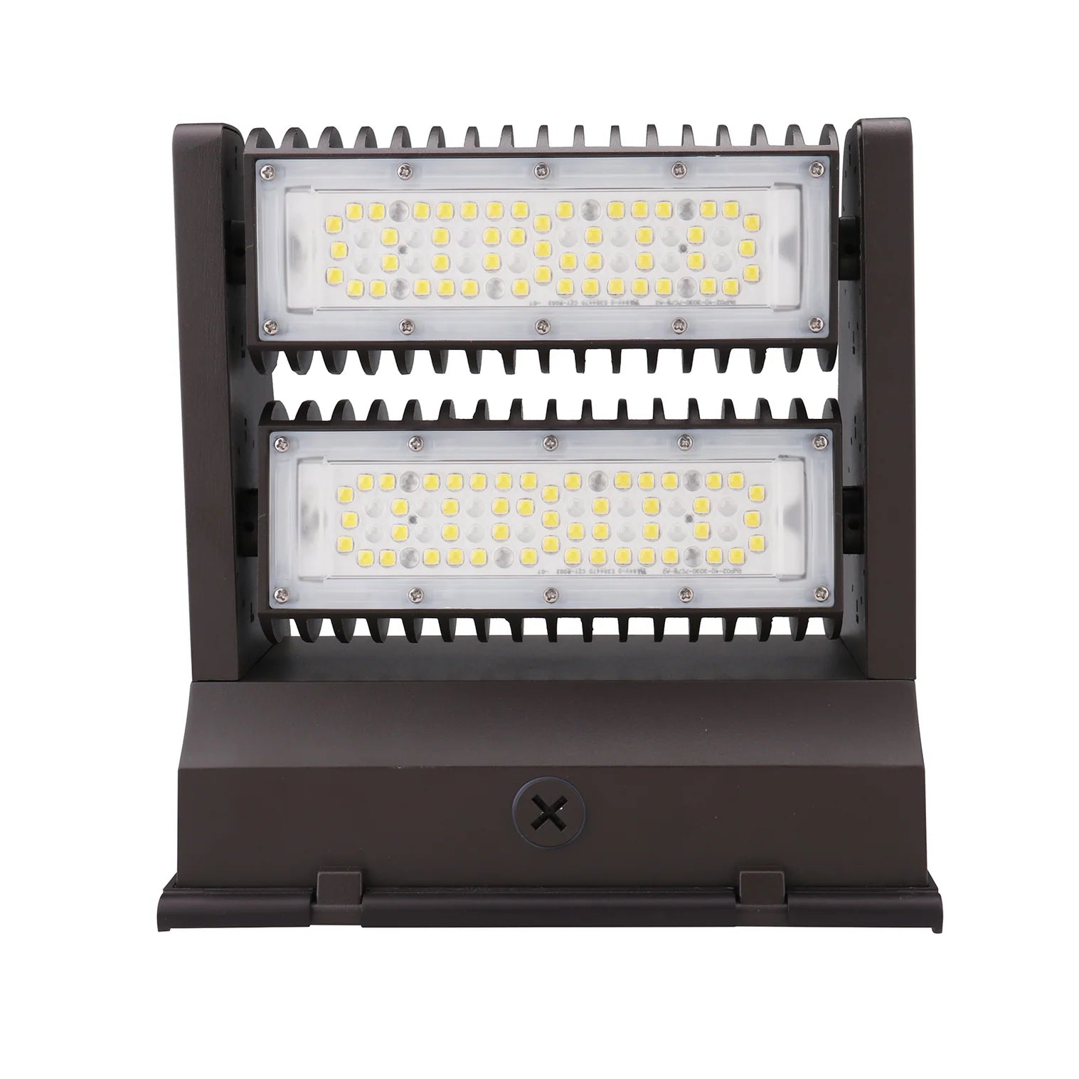 Brown led rotatable wall pack with dual rectangular panels in heat-dissipating housing 10800 lumens 80w 5000k