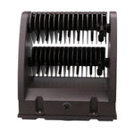Black plastic hair clipper comb organizer with two rows of adjustable combs shown with led rotatable wall pack