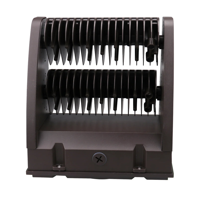 Black plastic hair clipper comb organizer with two rows of adjustable combs shown with led rotatable wall pack