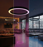 24" LED RGBW Round Suspended Fixture, 4000 Lumen Max, Wattage and CCT Selectable, 120-277V, White or Black Finish