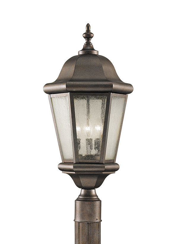Bronze finished corinthian bronze three light outdoor post lantern with frosted glass and ornate design from martinsville collection