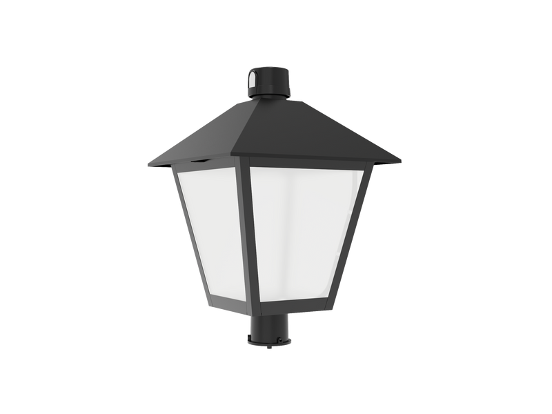 Black matte led post top light with hexagonal glass panel 8400 lumen max ideal for shopping malls lighting