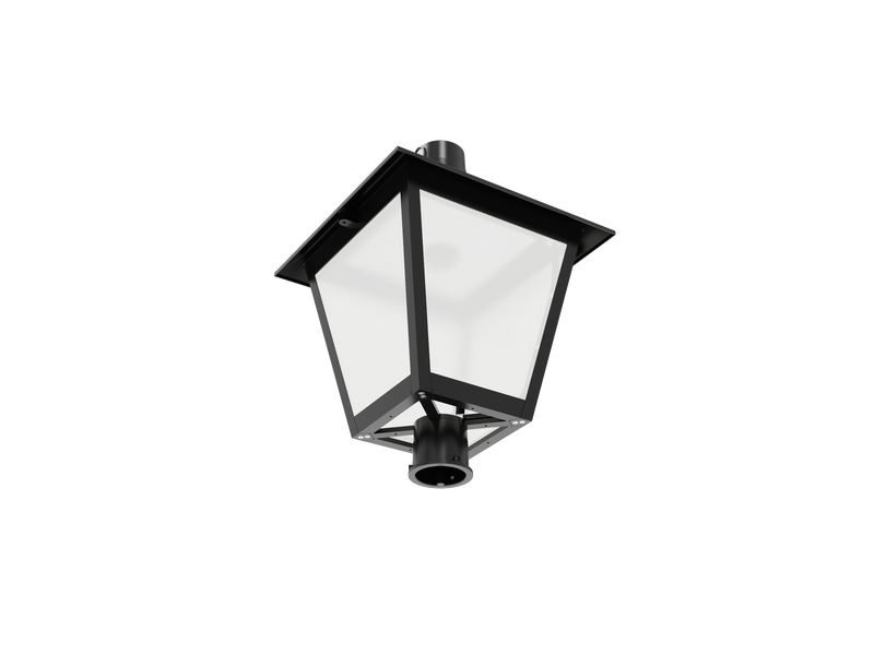 Black wrought iron led post top light with glass panes vintage design 8400 lumen max for shopping malls lighting