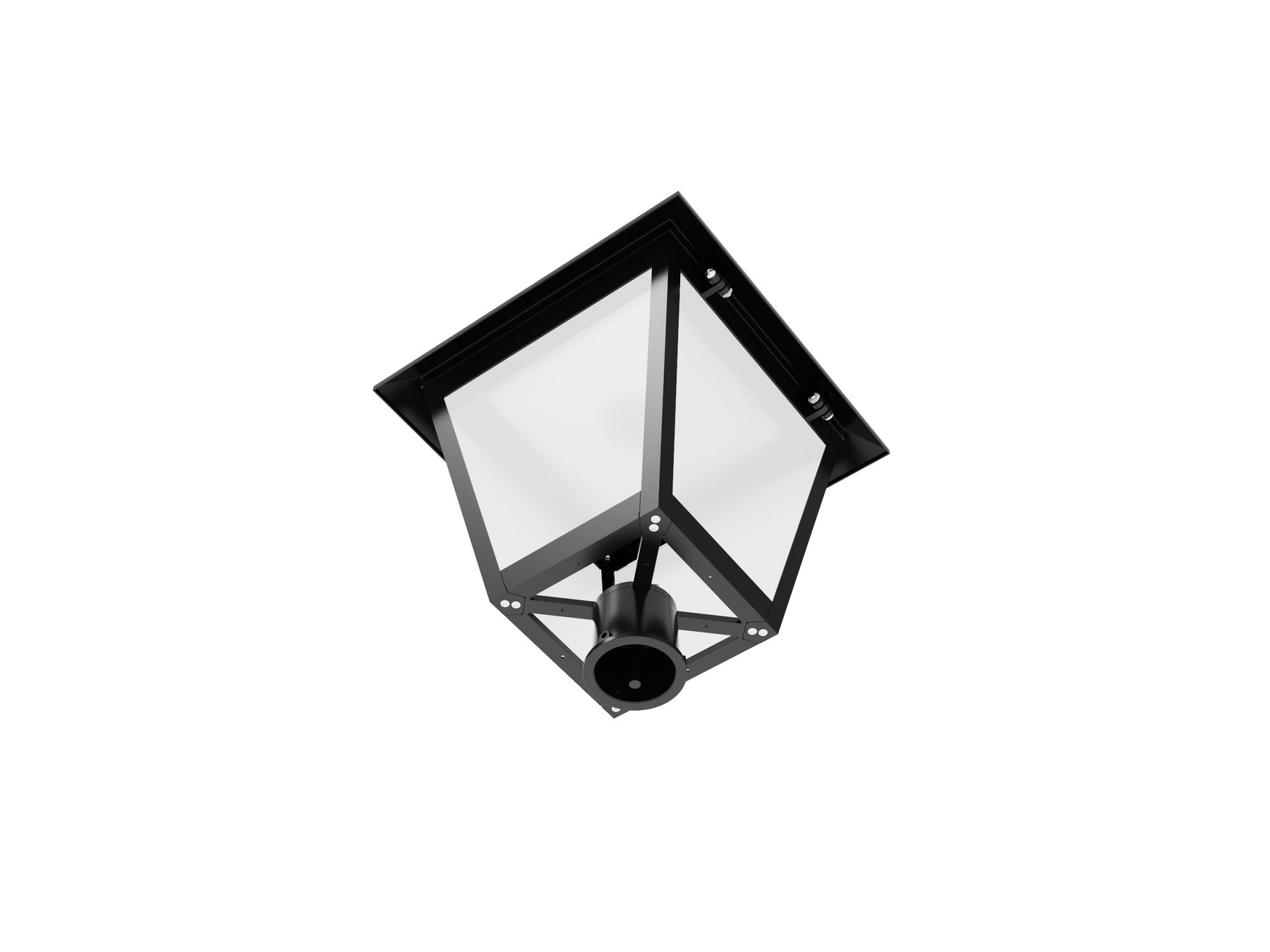 Black metal led post top light with hexagonal frame and frosted glass panels 8400 lumen max for shopping malls