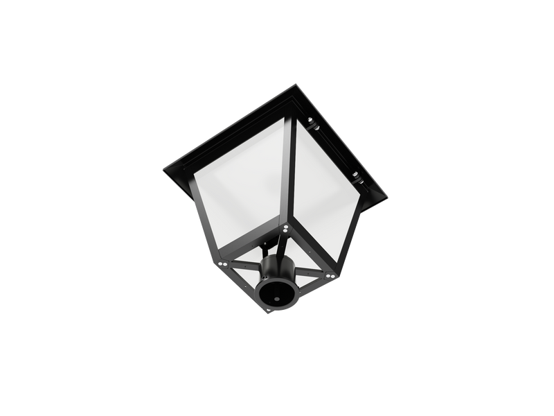 Black metal led post top light with hexagonal frame and frosted glass panels 8400 lumen max for shopping malls