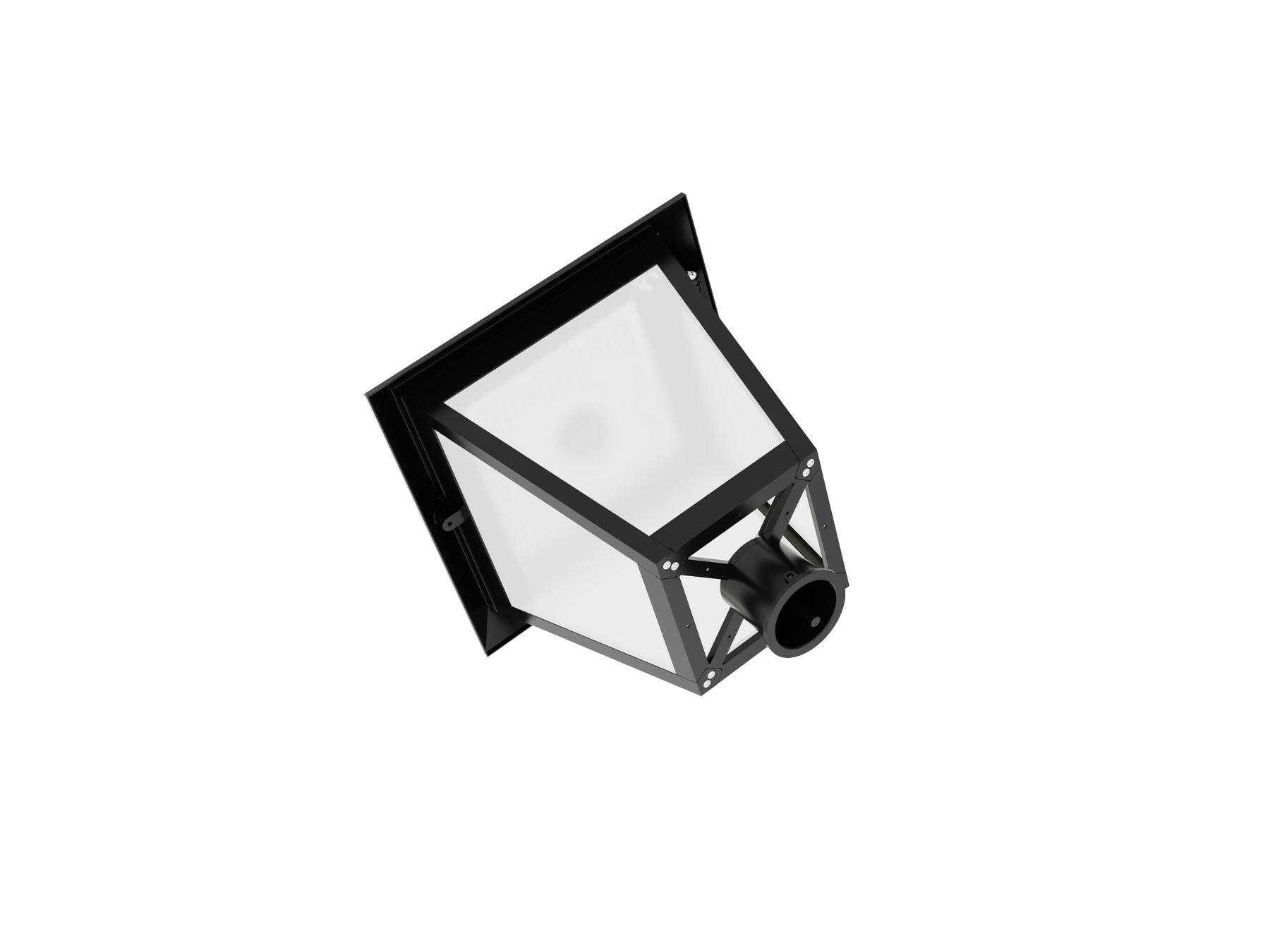 Black metal led post top light with frosted glass panels 8400 lumen max wattage and cct selectable for shopping malls