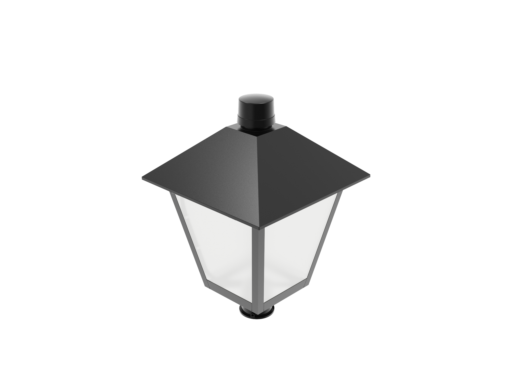 Black metal led post top light with frosted glass panels 8400 lumen max suitable for shopping malls