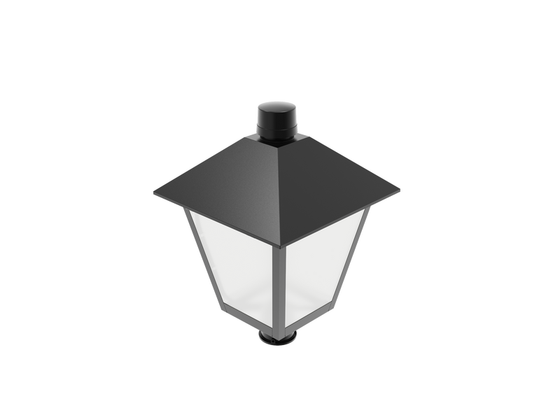 Black metal led post top light with frosted glass panels 8400 lumen max suitable for shopping malls