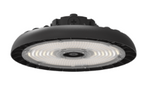 Black industrial led round high bay light with circular recessed design and concentric rings 120-277v finish