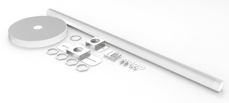 Silver cylindrical led architectural cylinder light with mounting hardware and fittings for indoor use